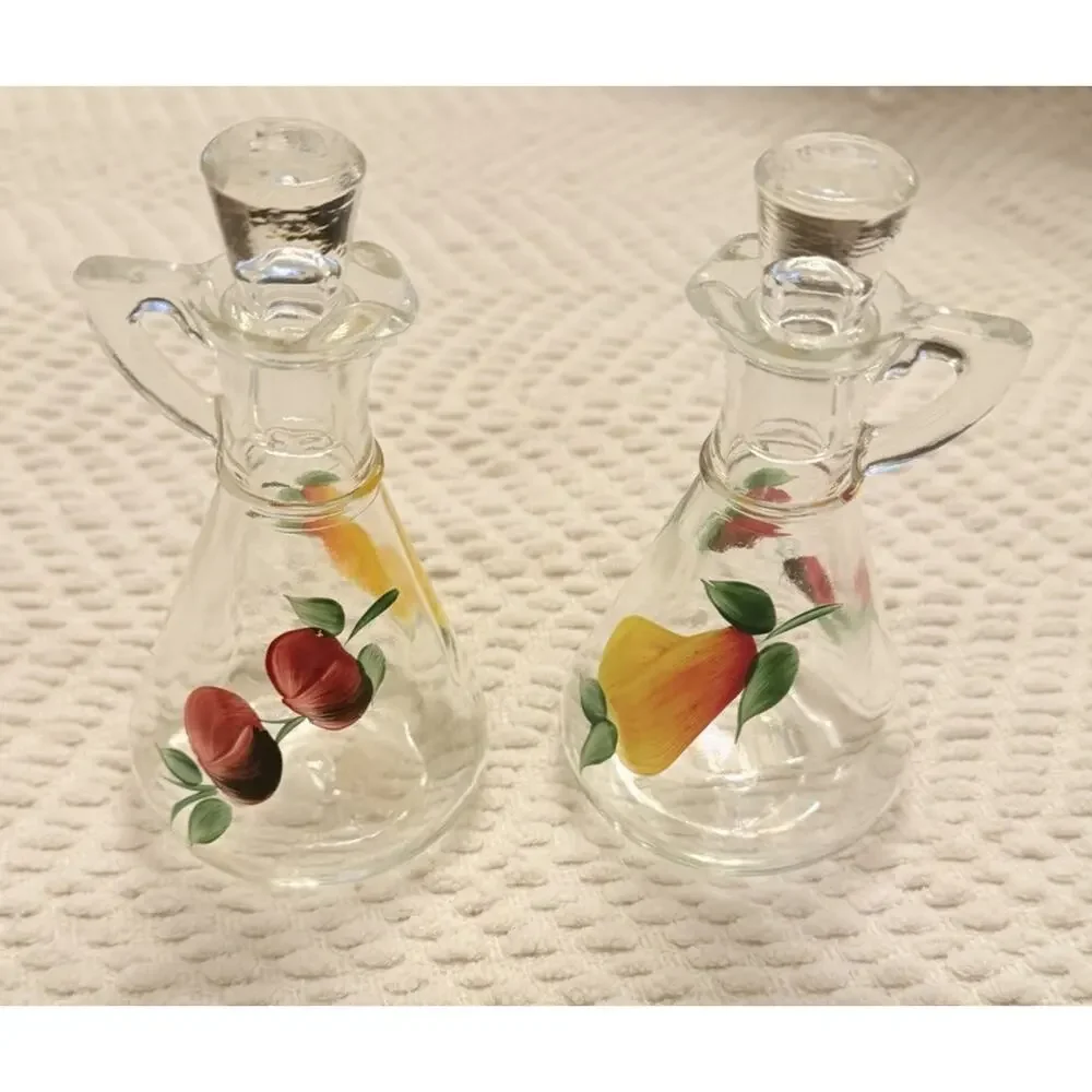 Vintage Set HAZEL ATLAS Cruets Oil & Vinegar Fruit Motif 3661/66